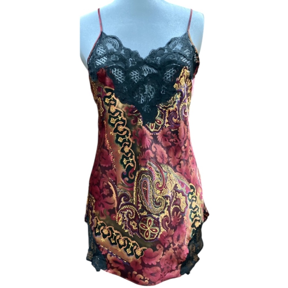 Vintage Victoria’s Secret Gold Label Paisley Lace Satin Slip Dress Size Medium
